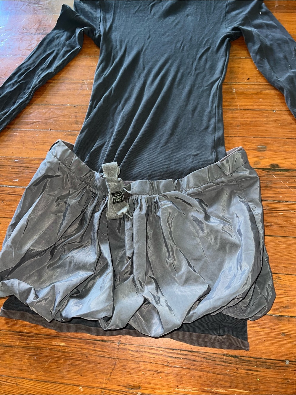 Black Long-Sleeve Top with Grey Bubble Skirt Attached